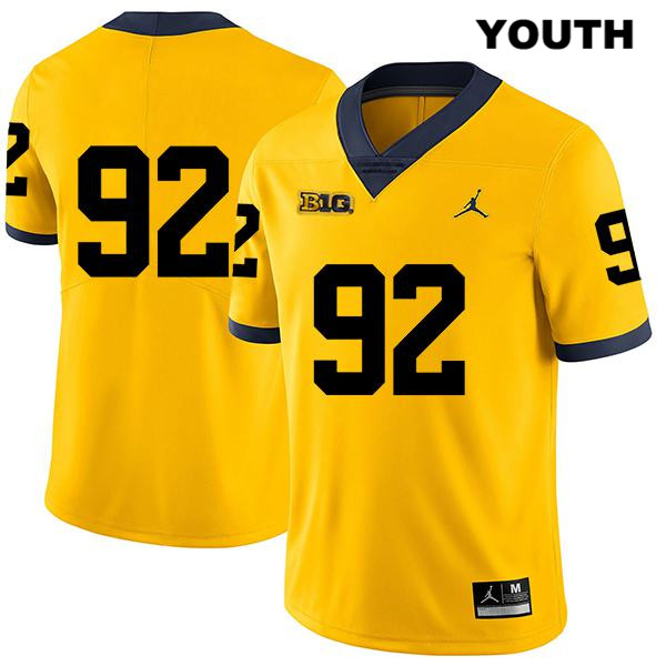 Youth NCAA Michigan Wolverines Karl Kerska #92 No Name Yellow Jordan Brand Authentic Stitched Legend Football College Jersey LI25B31RP